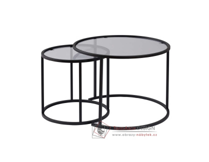 AURUM, konferenční stolek 60+42cm - sada 2ks, černá / šedé sklo