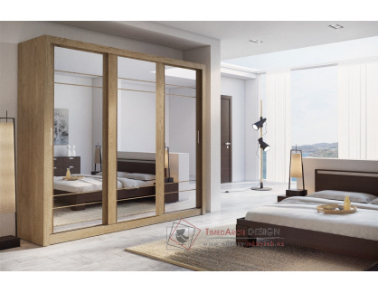 ARTI 02, šatní skříň s posuvnými dveřmi 250cm, dub shetland / zrcadla