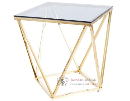 SILVER B, konferenční stolek 50x50cm, zlatá / kouřové sklo