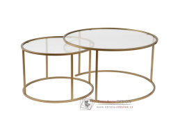 AURUM, konferenční stolek 80+60cm - sada 2ks, zlatá / čiré sklo