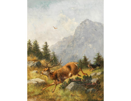 A-5617 Moritz Mueller - Prchající jelen a jezevčík