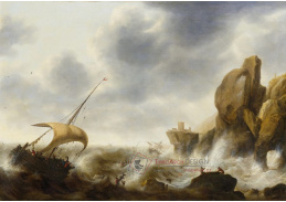 D-6651 Jacob Bellevois - Lodě v bouři poblíž pobřeží