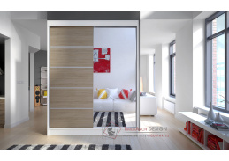 CAMILA III, šatní skříň s posuvnými dveřmi 150cm, bílá / dub sonoma / zrcadlo