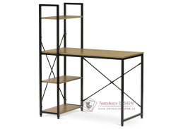 GD-512 OAK, pracovní stůl s regálem, černá / dub