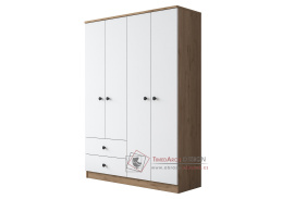 DORZANO, šatní skříň 4-dveřová se 2-ma zásuvkami 120cm, ořech / bílá