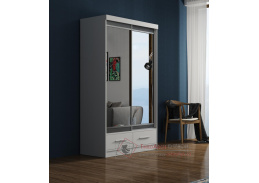 MARGITA, šatní skříň s posuvnými dveřmi a 2-mi zásuvkami 120cm, dub sonoma / zrcadlo