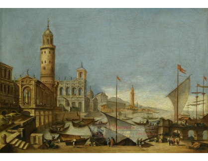 KO I-140 Francesco Guardi - Přístavní scéna s postavami a loděmi