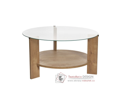 CLARA, konferenční stolek pr. 75cm, dub sapphire / čiré sklo