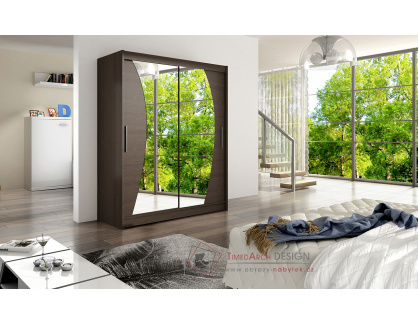 WENTURA X, šatní skříň s posuvnými dveřmi 150cm, čokoláda / zrcadla