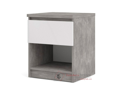 SIMPLICITY 238, noční stolek se zásuvkou, beton / bílý lesk