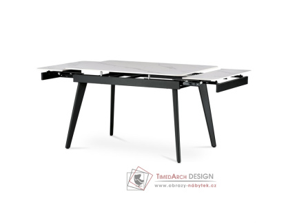 HT-405M WT, jídelní stůl rozkládací 120+30+30x80cm, černý lak / keramika bílý mramor