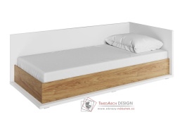 SOMAS 09P, postel 90x200cm rohová - pravá, bílá / ořech natural