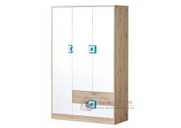 NIKO 03, šatní skříň 3-dveřová 120cm, dub jasný / bílá / tyrkysová