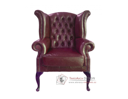 CHESTERFIELD QUEEN, čalouněné křeslo, kůže bordó