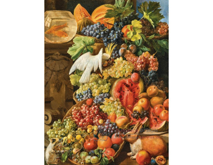 A-8062 Leopold Stoll - Bohaté zátiší s hrozny, melouny, jablky, kakaduem, králíkem, krysou a zlatou rybkou
