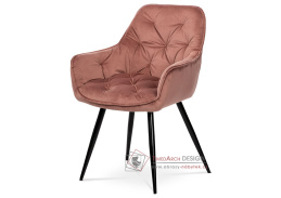DCH-421 PINK4, jídelní křeslo, černý lak / látka starorůžový samet