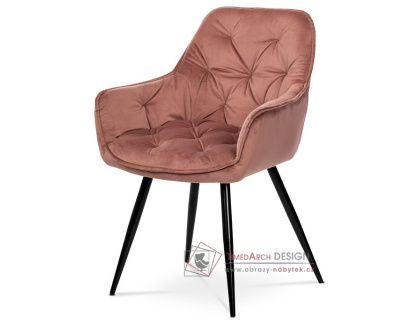 DCH-421 PINK4, jídelní křeslo, černý lak / látka starorůžový samet