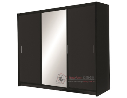 MONZA, šatní skříň s posuvnými dveřmi 250cm, černá / zrcadlo