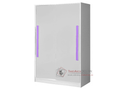 GULLIWER 12, šatní skříň s posuvnými dveřmi 120cm, bílá / bílý lesk / fialová