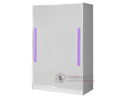GULLIWER 12, šatní skříň s posuvnými dveřmi 120cm, bílá / bílý lesk / fialová