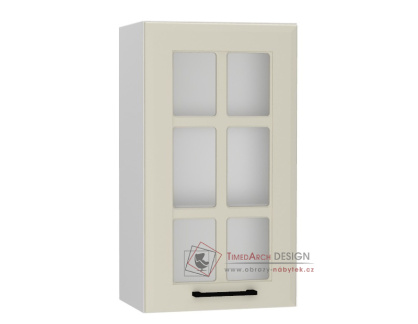 INGRID, horní skříňka s vitrínou 1-dveřová WS40P/L, bílá / coffee