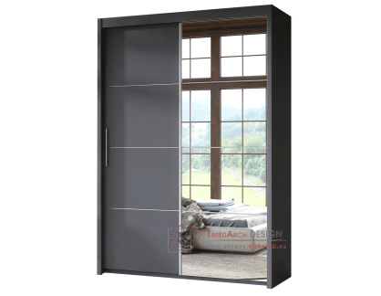 KAIPO, šatní skříň s posuvnými dveřmi 150cm, šedá / zrcadlo