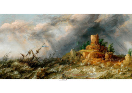 A-2555 Abraham Willaerts - Lodě v bouři před skalnatým pobřežím
