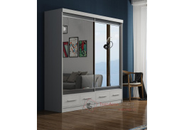 MARGITA, šatní skříň s posuvnými dveřmi 200cm, bílá / zrcadla