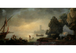 A-7175 Claude-Joseph Vernet - Přístavní scéna s jeskyní a rybáři tahajícími sítě