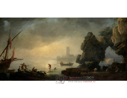 A-7175 Claude-Joseph Vernet - Přístavní scéna s jeskyní a rybáři tahajícími sítě