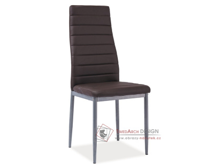 H-261 BIS, jídelní čalouněná židle, aluminium / ekokůže hnědá