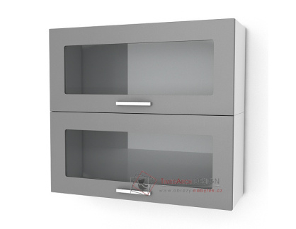 NATANYA, horní kuchyňská skříňka prosklená KL802W, bílá / bílý lesk