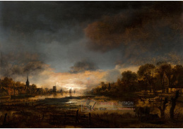 A-1880 Aert van der Neer - Říční krajina při západu slunce