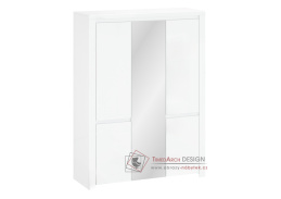 LINDY, šatní skříň 5-ti dveřová 151cm, bílá / bílý lesk / zrcadlo