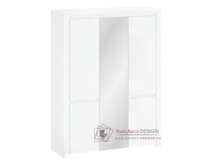 LINDY, šatní skříň 5-ti dveřová 151cm, bílá / bílý lesk / zrcadlo