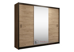 CRAFT, šatní skříň s posuvnými dveřmi 250cm, černá / dub craft / zrcadla