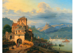 DDSO-4714 August Wilhelm John - Výhled na zámek Ehrenfels a Assmanshausen z Bingenu