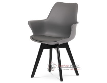CT-772 GREY, jídelní židle, buk černý lak / plast + ekokůže šedá