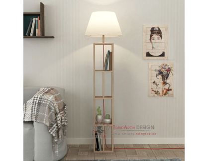 GORNIO, stojací lampa s regálem, dub / bílá