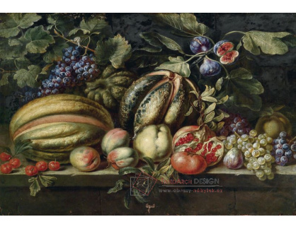 VKZ 471 Michelangelo Cerquozzi - Zátiší z ovoce s melouny, hrozny, fíky, kdoulemi, třešněmi