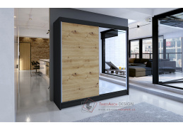 TAISA I, šatní skříň s posuvnými dveřmi 180cm, černá / dub artisan / zrcadlo