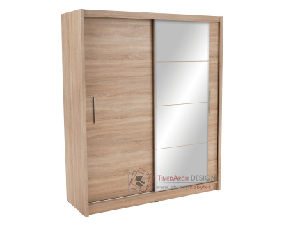 LOW, šatní skříň s posuvnými dveřmi 180cm, dub sonoma / zrcadlo