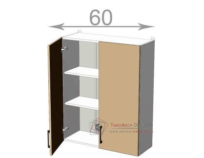 horní vysoká skříňka š.60, v.92, Kaiser W6092, bílá/bordó lesk