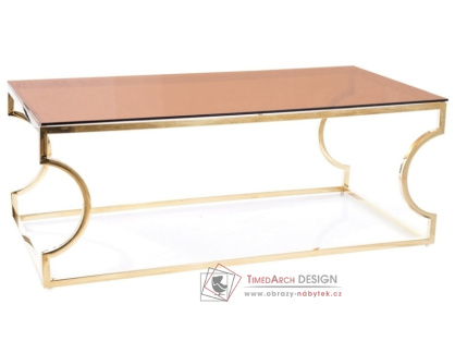 KENZO A, konferenční stolek 120x60cm, zlatá / jantarové kouřové sklo