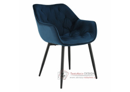FEDRIS, jídelní designové křeslo, černá / látka velvet modrá