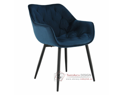 FEDRIS, jídelní designové křeslo, černá / látka velvet modrá