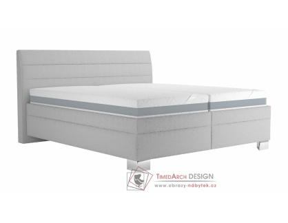 VERNON, čalouněná postel 160x200cm, látka světle šedá / matrace ASTERIA