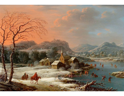 DDSO-3801 Johann Christian Vollerdt - Horská zimní krajina s bruslaři na zmrzlé řece
