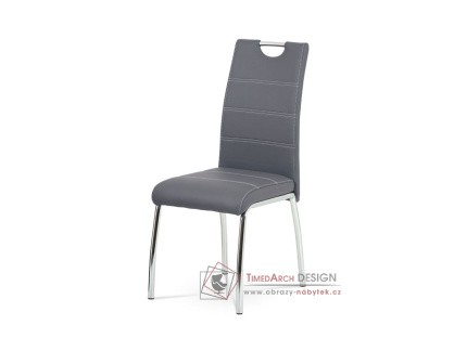 HC-484 GREY, jídelní židle, chrom / ekokůže šedá + bílé prošití