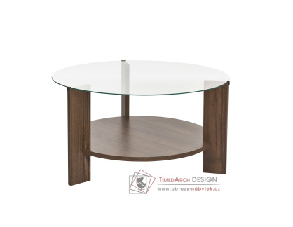 CLARA, konferenční stolek pr. 75cm, ořech / čiré sklo